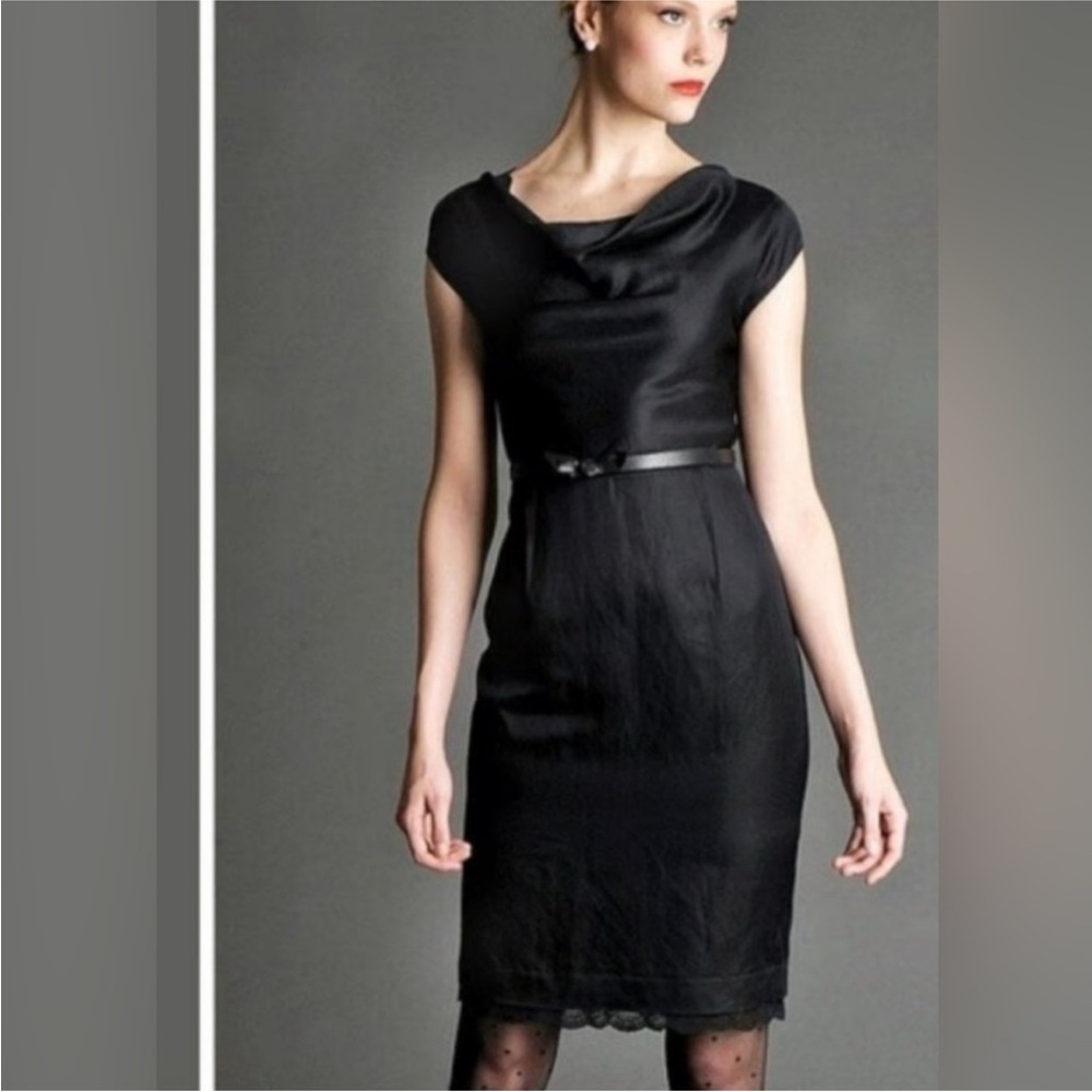 Banana Republic Mad Men Black Linen Dress Lace Trim Size 2